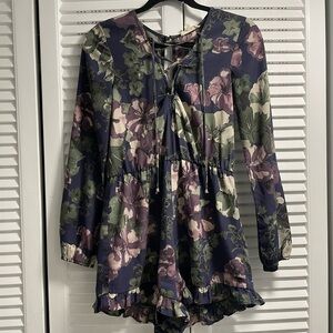 ILLA ILLA Floral Long Sleeve Romper - Purple and Green